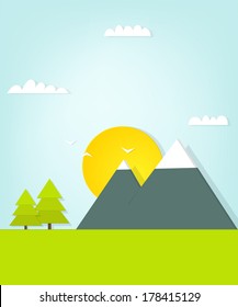 Mountain landscape. Vector paper cut image