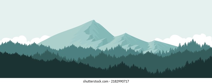 Mountain landscape vector with pine forest.