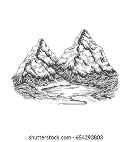 Mountain landscape. Vector sketch objects isolated on white background.