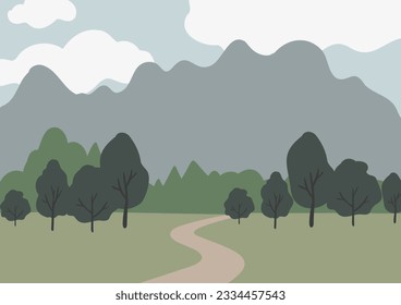 mountain landscape wall art illustration, abstract landscape clipart, vector simple nature background, travel road trip clip art, forest images in flat style, minimal outdoor, digital download print