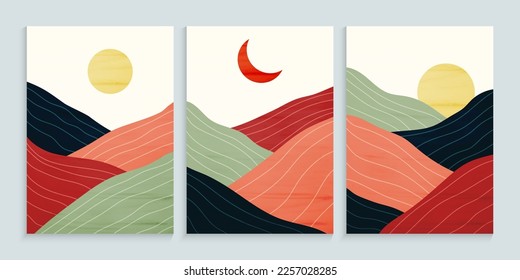 Afiche de arte de la pared del paisaje de montaña estético contemporáneo