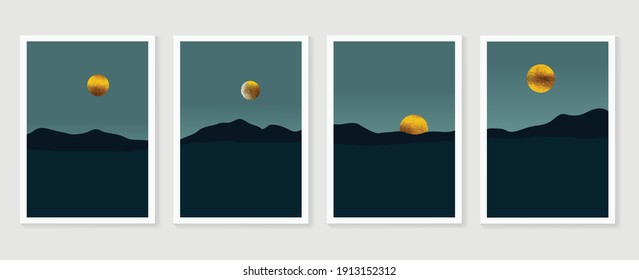 Mountain and landscape wall arts collection. Abstract art with land, desert, home, way, sun, sky. Design for wall art home decoration, prints, digital and smart phone wallpaper, fabric and background