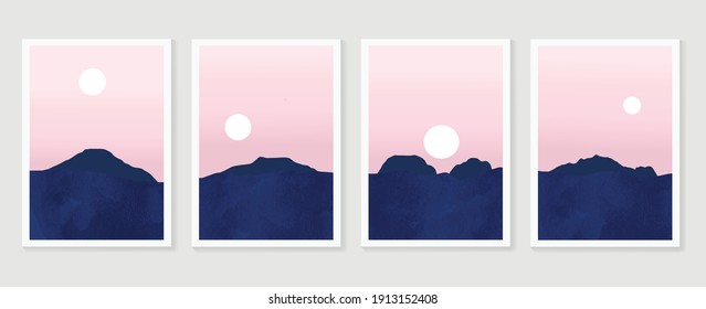 Colección de arte de las montañas y los paisajes de los muros. Arte abstracto con tierra, desierto, hogar, camino, sol, cielo. Diseño para la decoración de la casa de arte mural, impresiones, papel tapiz digital y para teléfonos inteligentes, tela y fondo