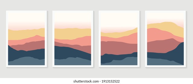 Mountain and landscape wall arts collection. Abstract art with land, desert, home, way, sun, sky. Design for wall art home decoration, prints, digital and smart phone wallpaper, fabric and background