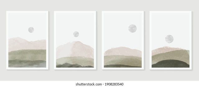 Vector de artes de las montañas y de los paisajes. Arte abstracto de estilo oriental japonés con diseño de textura de acuarela para impresiones enmarcadas en pared, estampados de tela, afiche, decoración casera, cubierta, papel tapizado de lujo. 