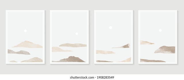 Mountain and landscape wall arts vector. Japanese oriental style abstract arts with watercolors texture design for wall framed prints, canvas prints, poster, home decor, cover, luxury wallpaper. 