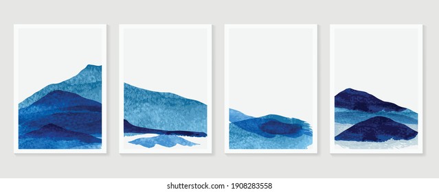 Mountain and landscape wall arts vector. Japanese oriental style abstract arts with watercolors texture design for wall framed prints, canvas prints, poster, home decor, cover, luxury wallpaper. 