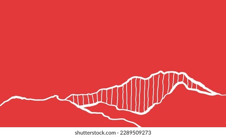 Mountain landscape wallpaper design on red background.