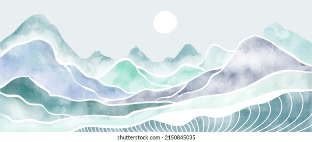 Mountain landscape with watercolor brush and line art. Abstract mountain contemporary aesthetic backgrounds landscapes. vector illustrations