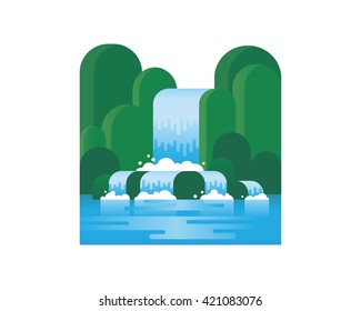 Mountain landscape with waterfall.