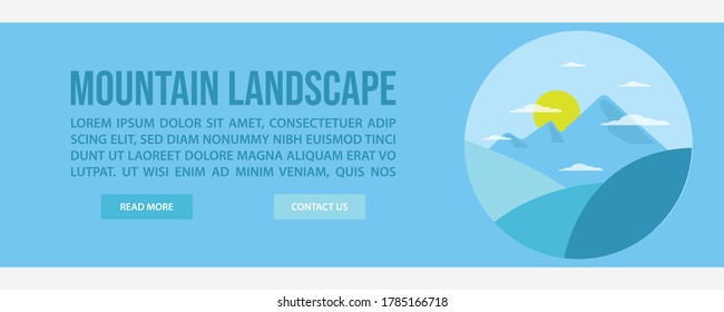 Webbanner-Design für Mountain-Landschaft. Flachdesign-Stil Berglandschaft Web-Banner Vektorgrafik Design