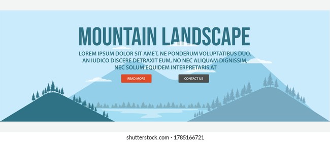 Diseño de plantillas de banner web de paisajes de montaña. Diseño plano estilo paisaje montañoso banderín web ilustración vectorial diseño