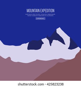 Mountain landscape for web site, print, poster, presentation, infographic, logo. Flat design illustration.