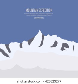 Mountain landscape for web site, print, poster, presentation, infographic, logo. Flat design illustration.