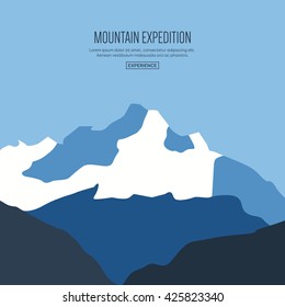 Mountain landscape for web site, print, poster, presentation, infographic, logo. Flat design illustration.