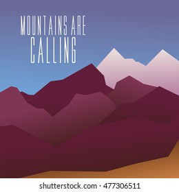 Mountain landscape for web site, print, poster, presentation, graphic, logo. Flat design, illustration.