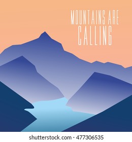 Mountain landscape for web site, print, poster, presentation, graphic, logo. Flat design, illustration.