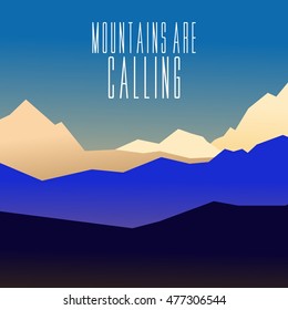 Mountain landscape for web site, print, poster, presentation, graphic, logo. Flat design, illustration.