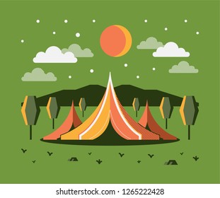 Mountain landscape. Weekend in the tent.