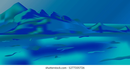 Mountain landscape. Winter night. Vector graphics
