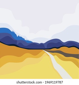 Mountain landscape in yellow colors. Vector illustration.