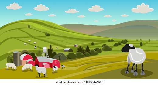 Mountain landscapes that comprise farmer's villages, including goats and sheep.
