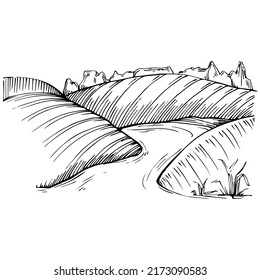 Mountain with landscapes vector editable illustration sketch design.