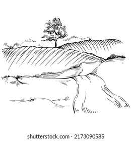 Berg mit Landschaften, Vektorgrafik-Skizze-Design.