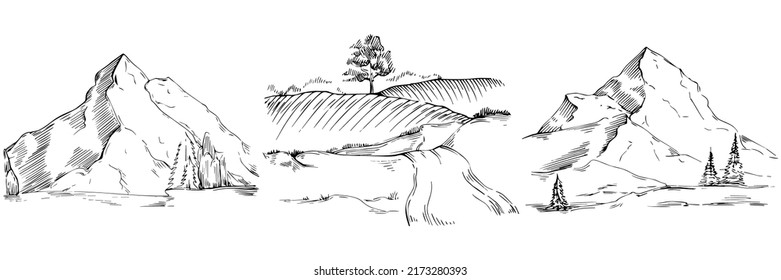 Mountain with landscapes vector editable illustration sketch design.