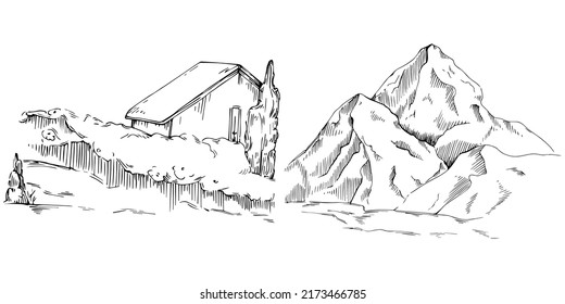 Mountain with landscapes vector editable illustration sketch design.