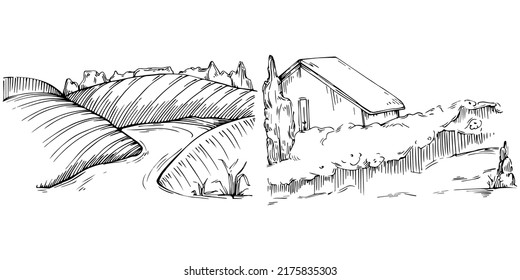 Mountain with landscapes vector editable illustration sketch design.