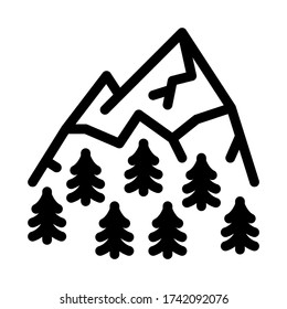 parcela de montaña con vector de icono de vegetación. paro de montaña con signo de vegetación. ilustración de símbolo de contorno aislado