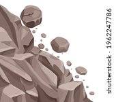 Mountain landslide with falling rocks, stones in cartoon flat style isolated on white background. Natural disaster, danger. Stock vector illustration.
