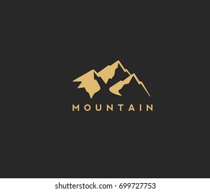 Mountain and lanscape icon, beautiful, nature, snow, holiday and trekking, black background, vector illustration
