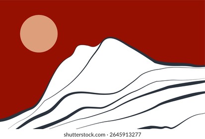 Diseño de diseño de montaña en estilo oriental. Fondo Abstractas de la puesta del sol de la montaña