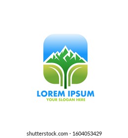 Mountain with leaf icon logo for application 