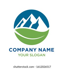 Mountain with Leaf Logo Design Template