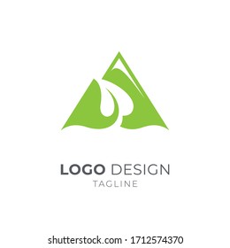 Mountain leaf logo, Green hill landscape logo vector