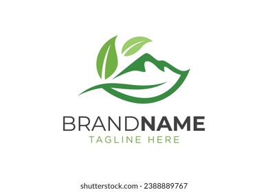 Mountain leaf logo icon. Nature landscape logo design vector