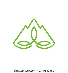 Mountain leaf simple line logo template in green color