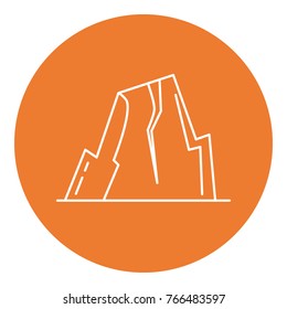 Mountain with ledges icon in thin line style. Rock with plateau symbol in round frame.