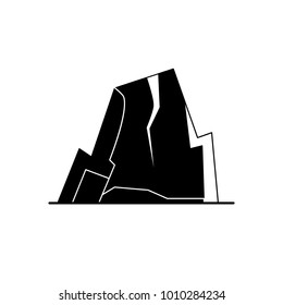 Mountain with ledges silhouette icon in flat style. Rock with plateau symbol isolated on white background.