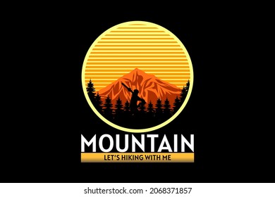 mountain let's hiking with me retro silhouette design