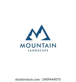 Mountain And Letter M Combined into One Concept, Vector Minimalist Logo Design