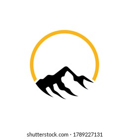 Mountain letter O logo with simple flat logo concept in black and yellow color