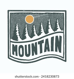 Mountain letter and pines tree vector vintage for t shirt, badge, sticker illustration