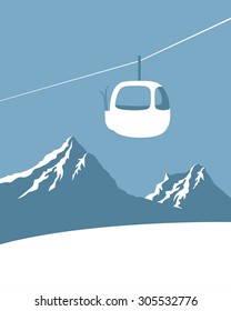 Mountain Lift With Blue Sky Vector Illustration And Poster