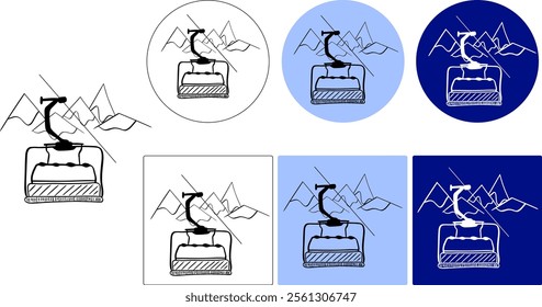 Mountain lift graphic line logo, vector Ski Resort, Winter Sports, Skiing, Snowboarding, Mountain Resort, Ski Lift, Snowy Slopes, Winter Vacation, Ski Lodge, Alpine Resort Vector Icon Design
