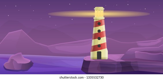 Mountain lighthouse concept banner. Cartoon illustration of mountain lighthouse vector concept banner for web design