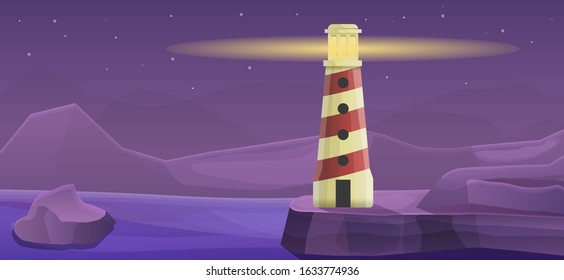 Mountain lighthouse concept banner. Cartoon illustration of mountain lighthouse vector concept banner for web design